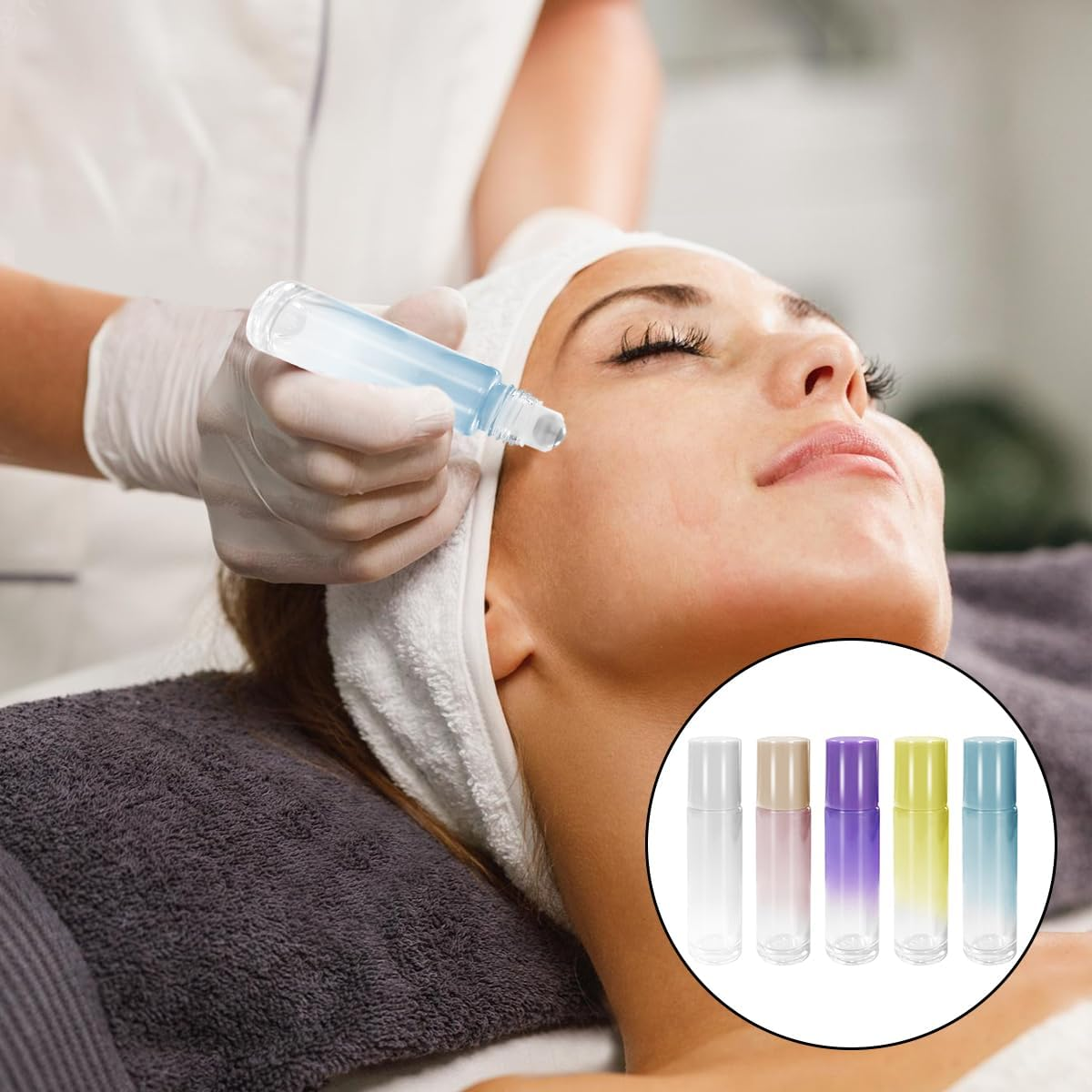 WELANE Roller Bottles, 5PCS 10ML Refillable Essential Oil Roller Glass Bottles (Gradient Color) image number 3