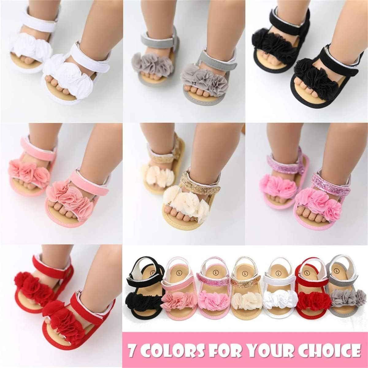 LAFEGEN Baby Girls Summer Sandals Flower Suede Soft Non-Slip Sole Infant Newborn Toddler First Walker Crib Shoes image number 6
