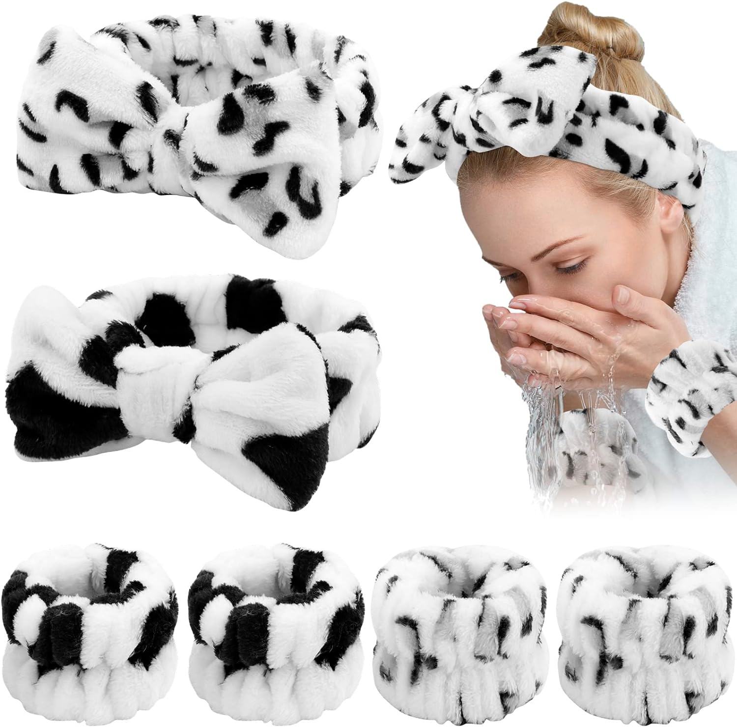 WHAVEL 6PCS Spa Headband and Wristband Set, Face Wash Headband Makeup Skincare Headband Wrist Bands for Washing Face