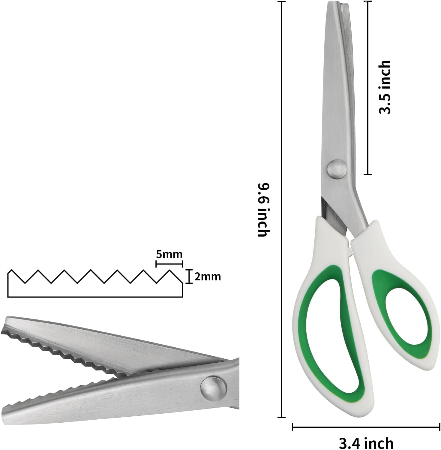 Green Pinking Shears, Zig Zag Craft Scissors Decorative Edge, Pinking Shears Scissors for Fabric Cutting, Professional Dressmaking Sharp Fabric Sewing Scissors, Comfort Grips Scrapbook Scissors image number 1