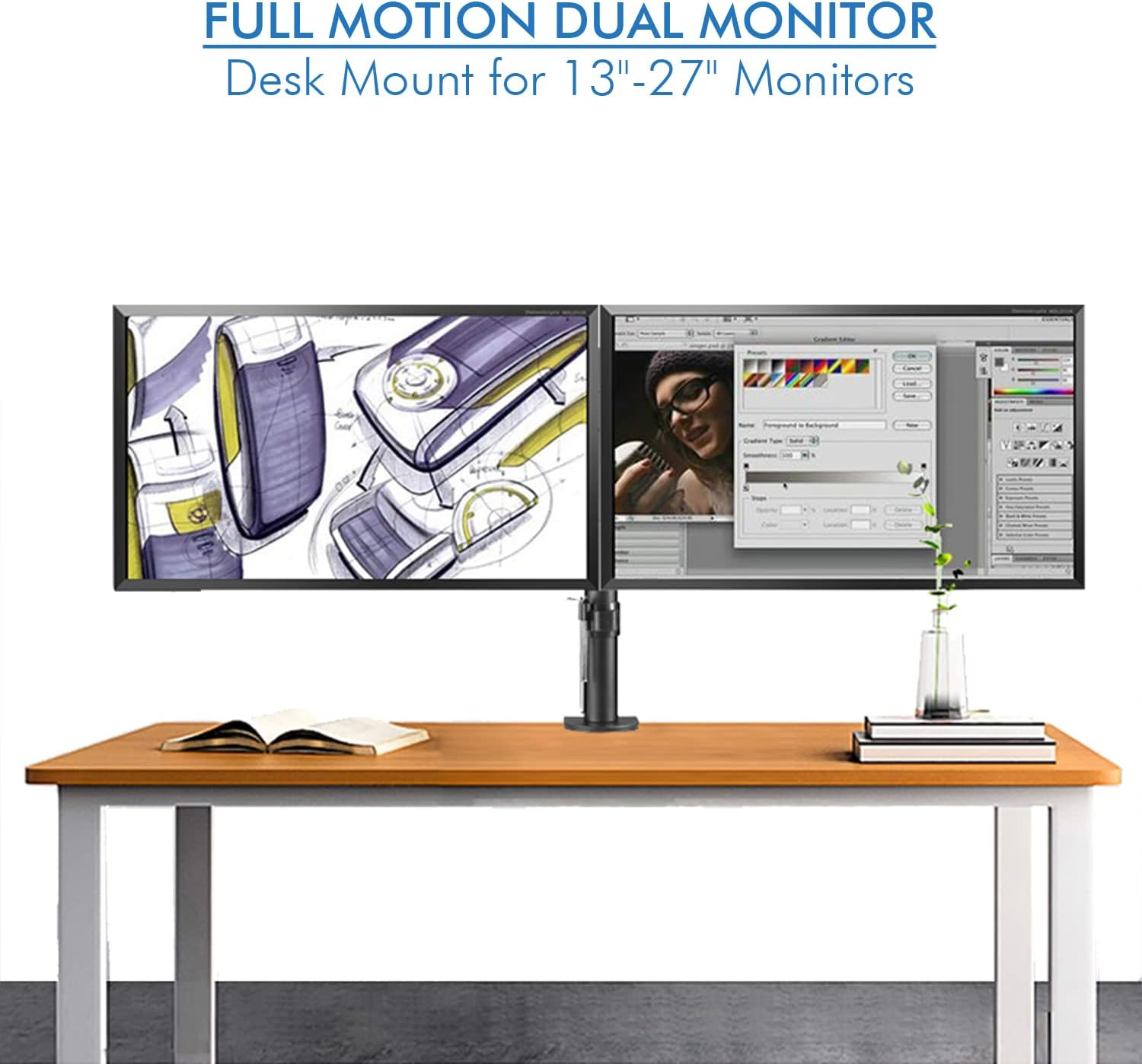 Dual Monitor Stand, Dual Monitor Arm HD LED TV Freestanding Mount Holder 2 Arm Display Bracket 8KG