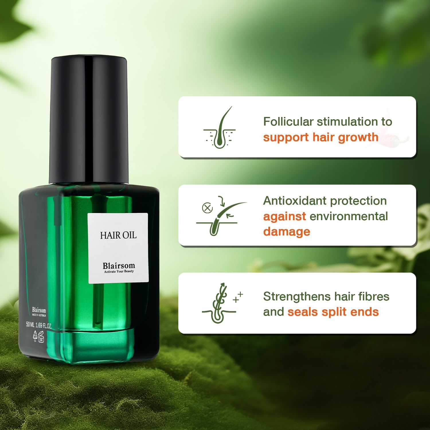 Weightless Hair Oil - 2-In-1 Shine & Growth Care - Great Silicone & Capsaicin - Frizz Control + Scalp Activation - Split End Repair image number 2