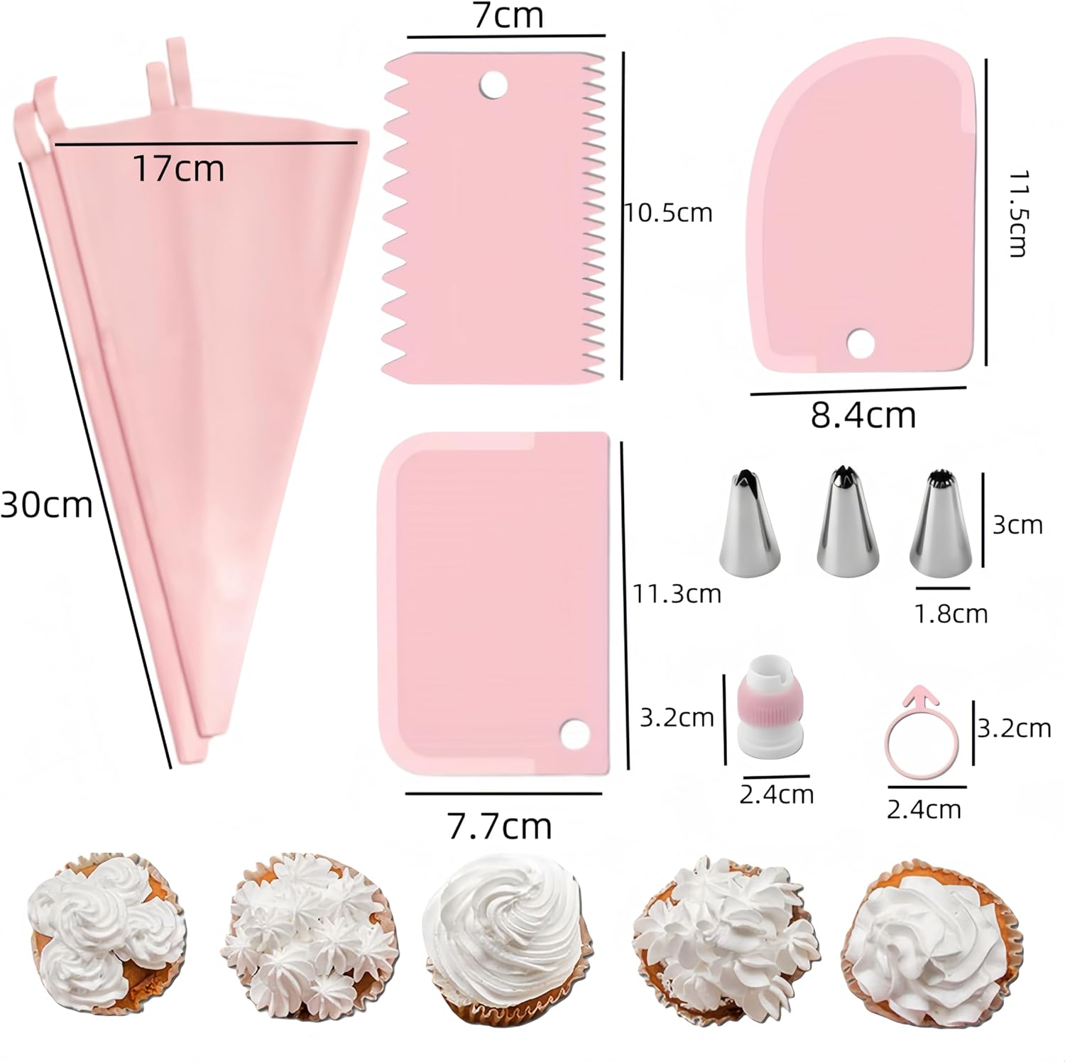Piping Bags, Piping Bags and Nozzles, Icing Piping Kit,Nozzles Set with Converter, Premium Stainless Steel Piping Nozzles for Decorating Cakes & Cupcakes(15Pcs Pink)