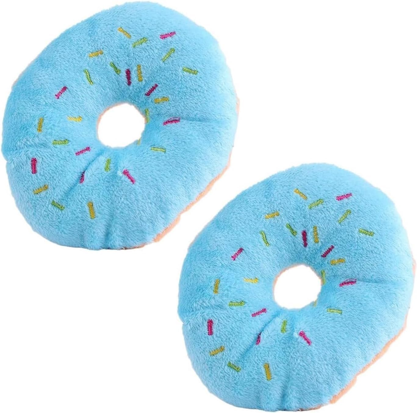 2 PCS Blue Donut Shape Plush Pet Toy Funny Dog Toys,Lovely Donut Shaped Squeaky Squeaking Sound Toy for Pet Chew Toy Squeaky Plush Blueberry Chew Guard Dog Squeak Toys image number 4