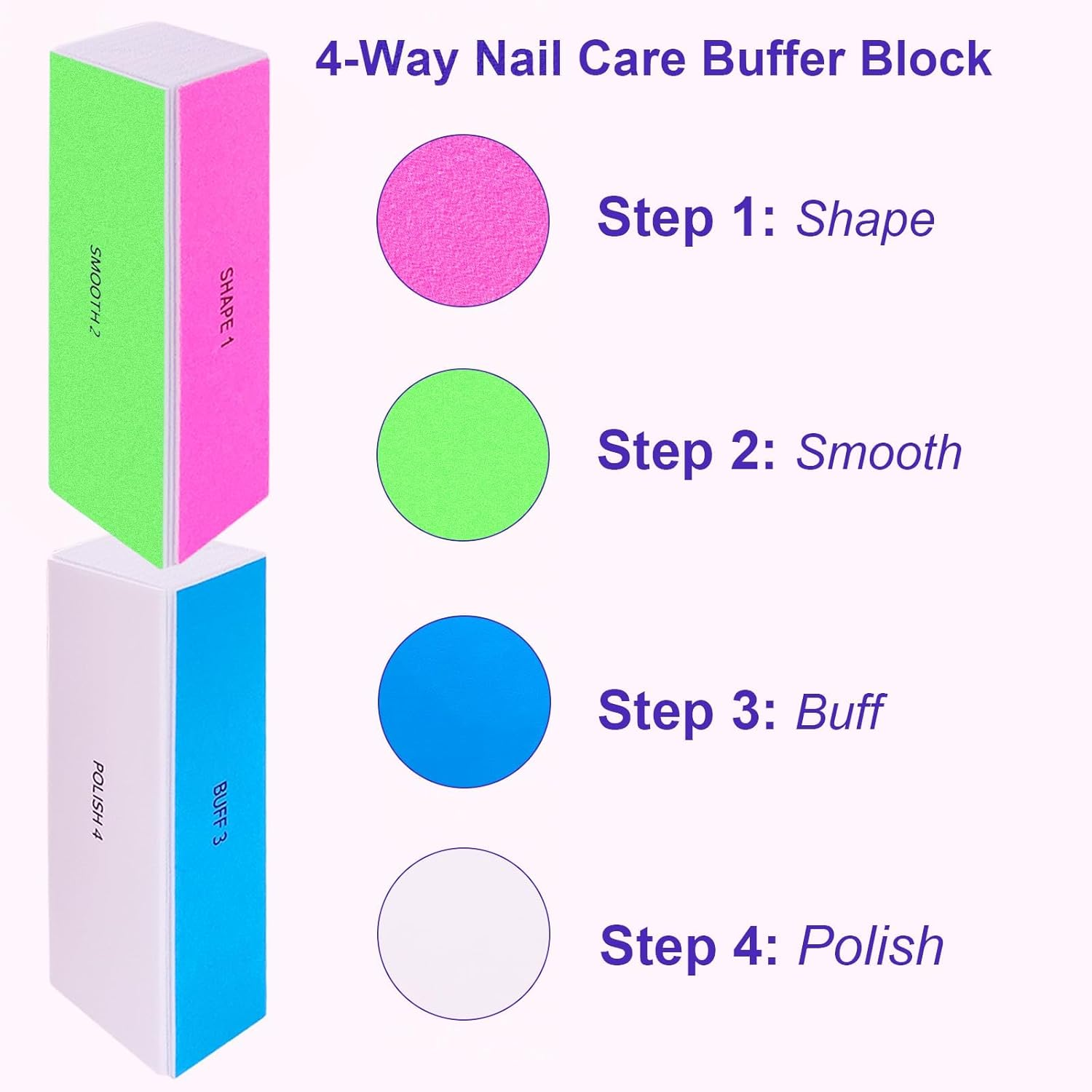 4-Way Professional Nail Buffer Block Set, 2 Piece Manicure Buffing and Shining Tool for Natural, Acrylic Nails,120/240/600/3000 Grit image number 6