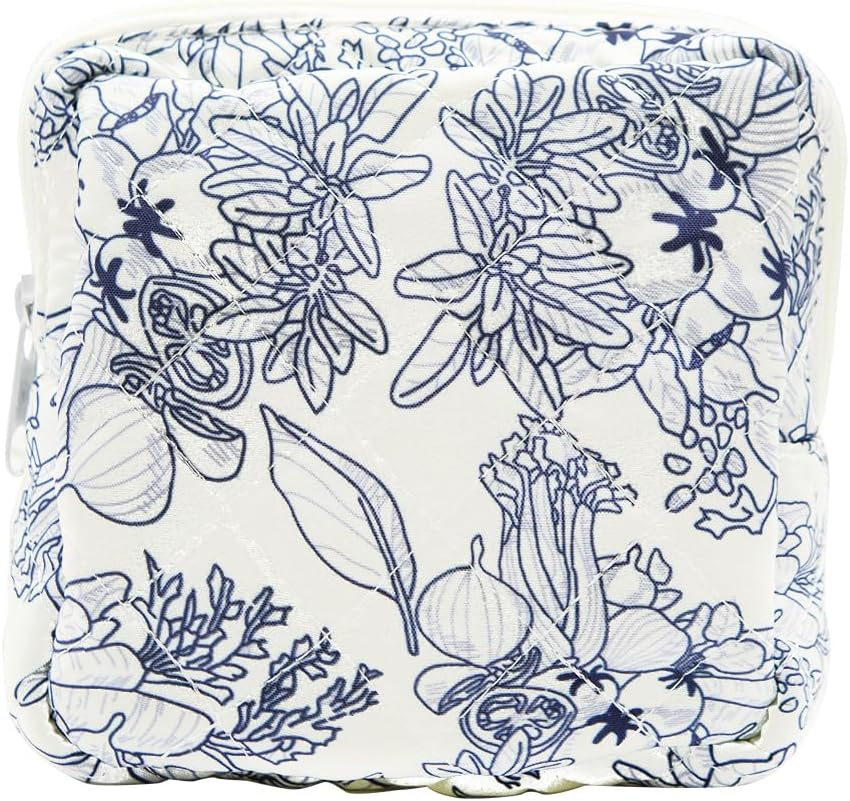 Long Keeper Small Makeup Bag for Handbag Cosmetic Bag with Compartments Small Toiletry Bag Mini Travel Toiletry Pouch, Navy Flower, S, Small Make up Bag image number 4