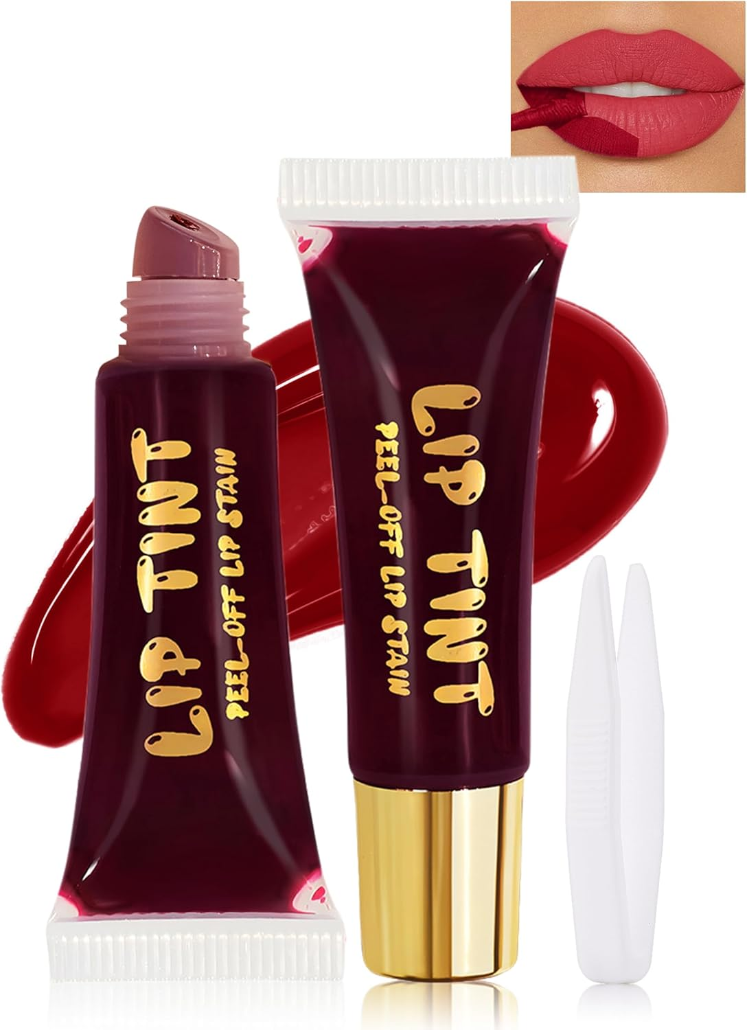 Erinde Peel off Lip Gloss with Tweezer, Long Lasting Matte Lip Liner Stain Peel Off, Women Waterproof Lip Stain, Highly Pigmented Color Lipliner, Transfer Proof Lip Tint Peel off #03+04+05