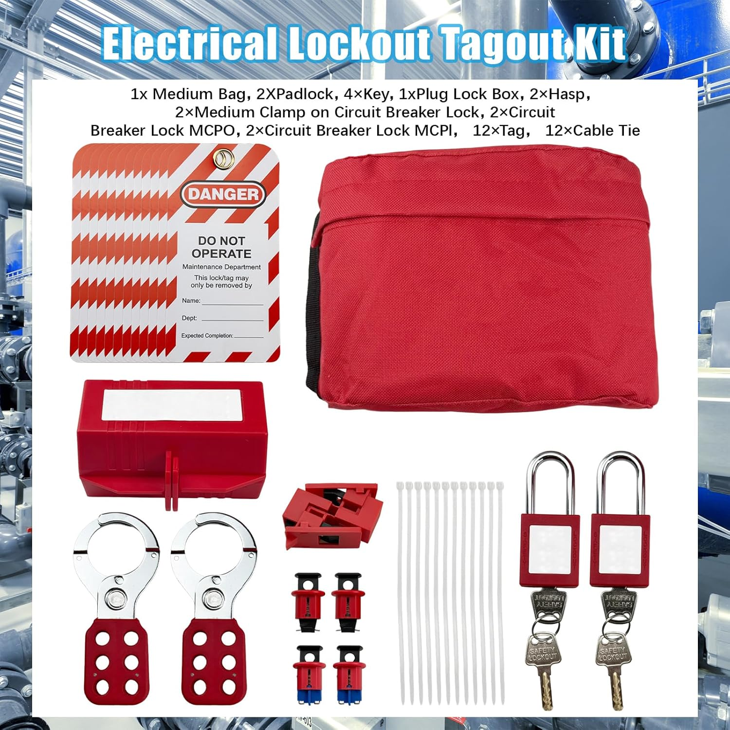 Flylin Electrical Lockout Tagout Kit, Universal Circuit Breaker Lockout and Safety Padlock Electrical Switch Safety Lockout Labels Hasps Kit for Electricians Industrial image number 6