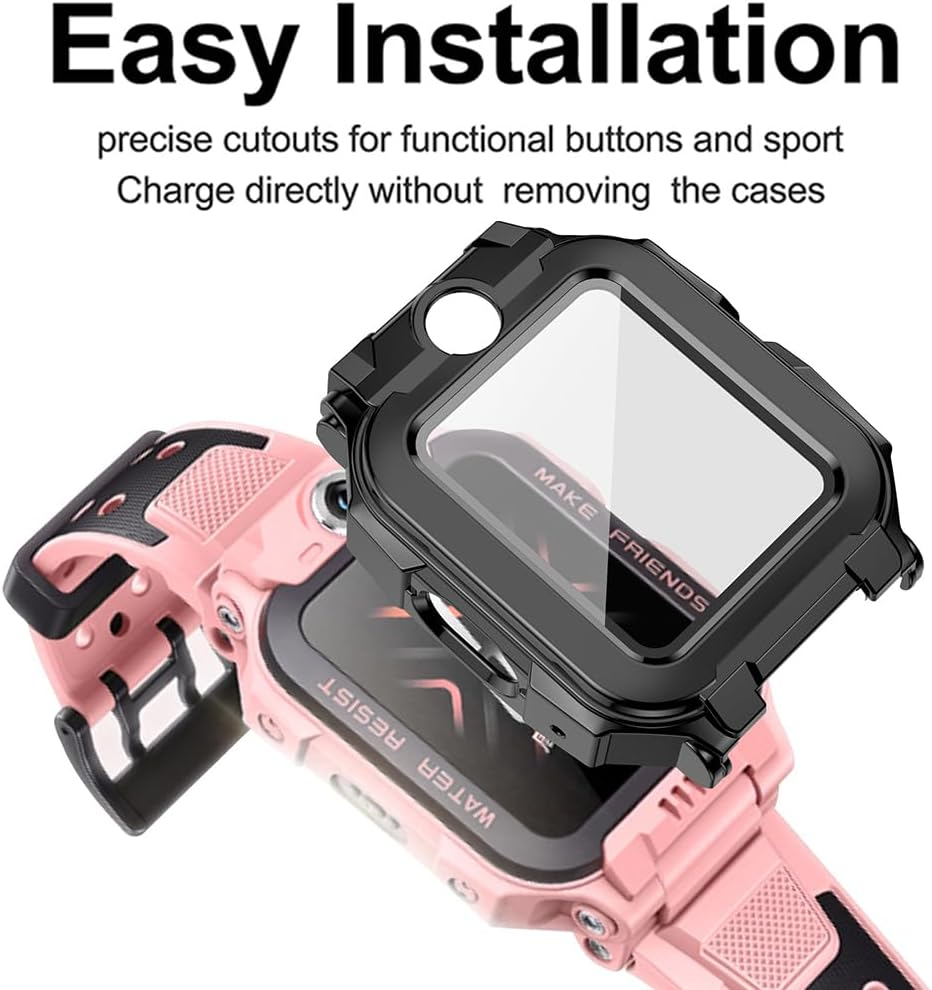 Akanry [Pack of 2 Hard Case Compatible with Imoo Watch Phone Z7 with Screen Protector, 9H Hardness Hard PC Tempered Glass Thin Case, Black Blue