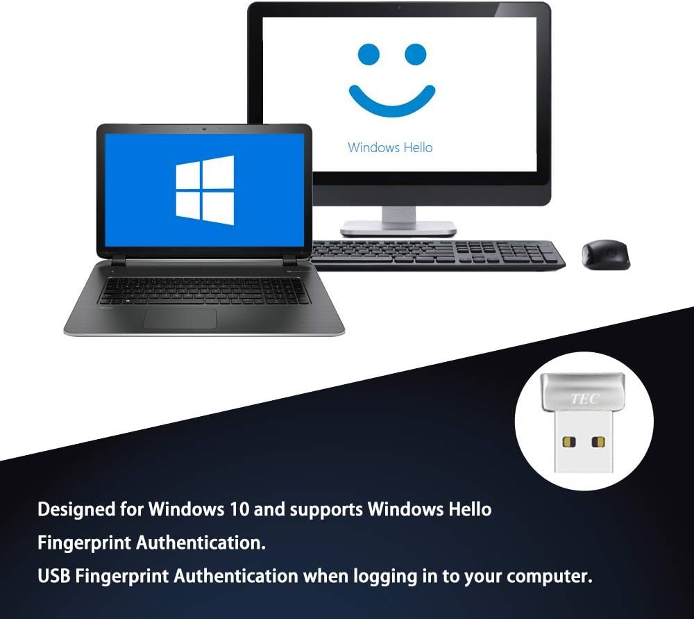 Mini USB Fingerprint Reader for Windows 10 Hello, TEC TE-FPA2 Bio-Metric Fingerprint Scanner PC Dongle for Password-Free and File Encryption, 360&deg; Touch Speedy Matching Security Key image number 2