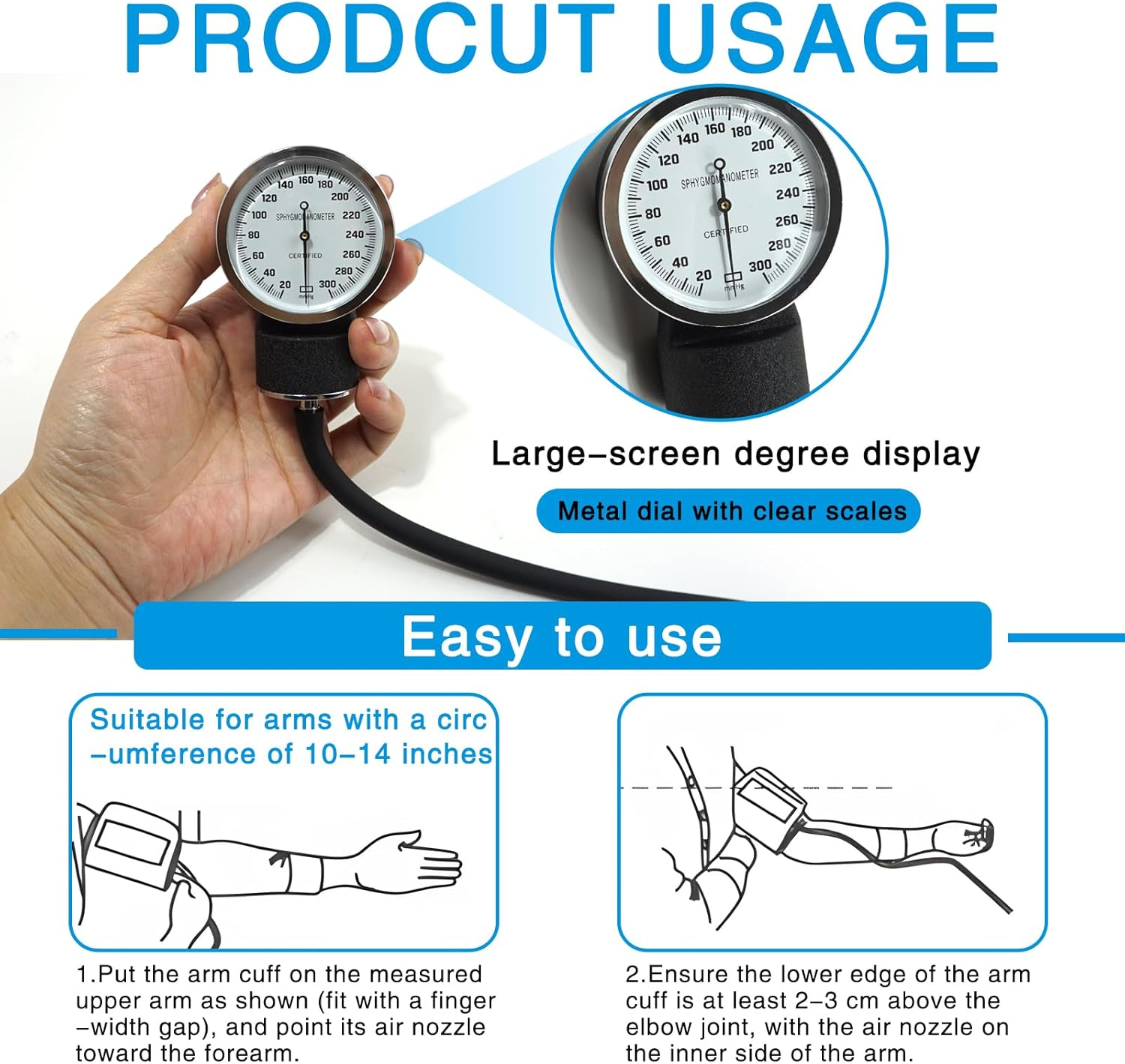 Manual Blood Pressure Monitor with Stethoscope and Carry Bag, Home Use BP Cuff Kit for Adults with Large Arm Cuff, Portable Sphygmomanometer Set for Accurate Readings (Black) image number 3