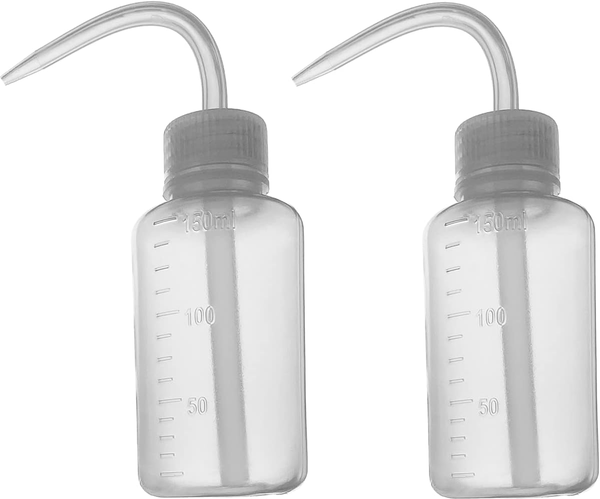 APUXON Wash Bottle 2Pcs 150Ml 5Oz Narrow Mouth Squeeze No Spill Bend Mouth Watering Cans for Medical Lab - Plastic Safety