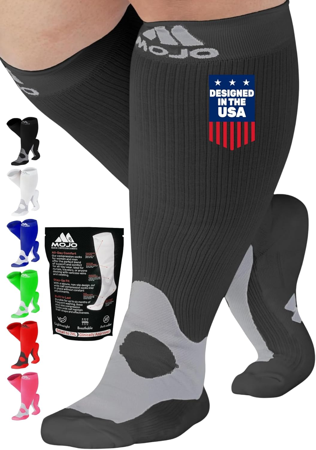 Mojo Coolmax Recovery & Performance Sports Compression Socks Triathlete Compression Socks - Unisex (5X-Large, Navy)