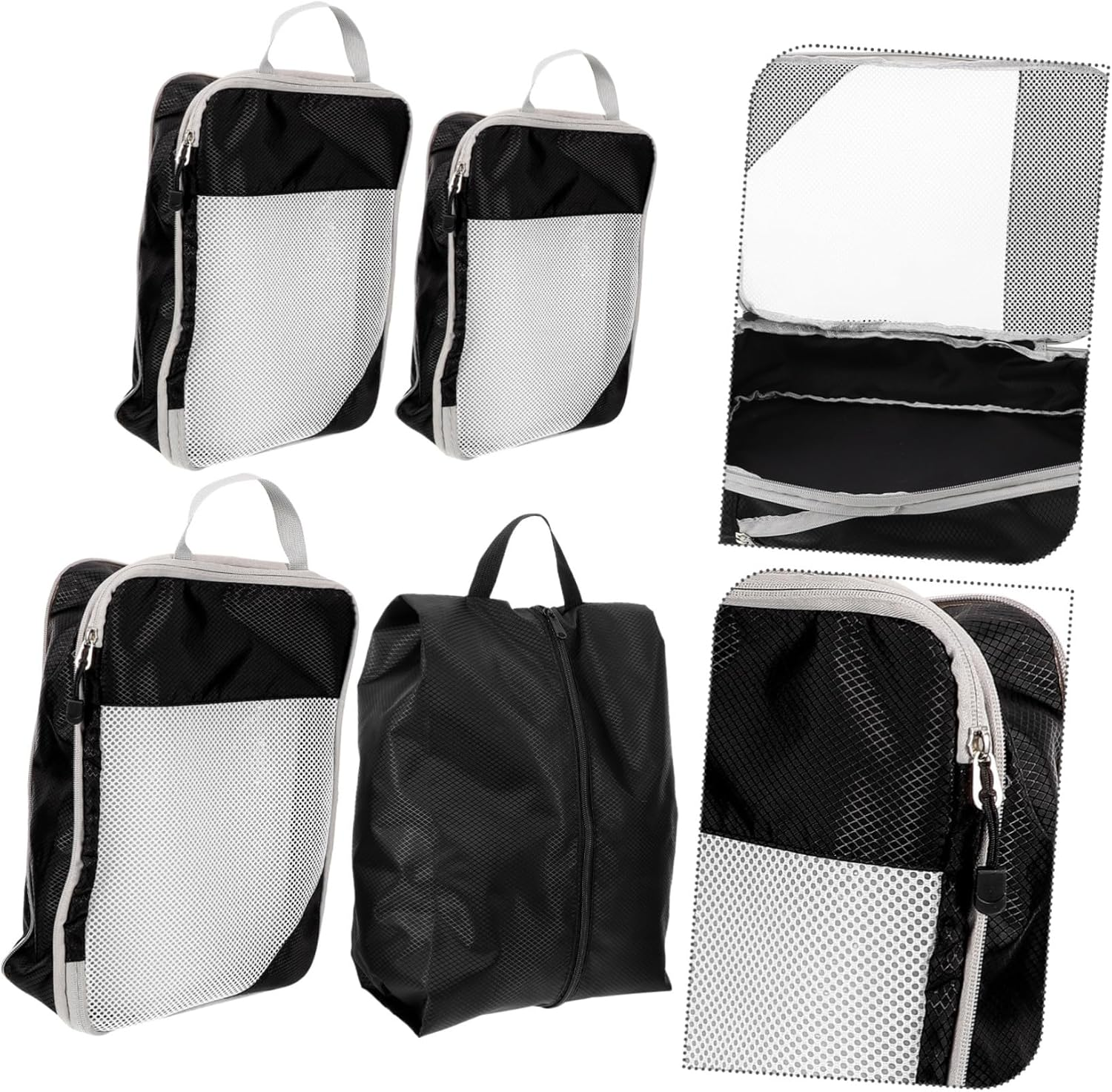 CTIRCHIU 4Pcs Black Mesh Compression Packing Cubes Set for Travel Suitcase Organizer Bags with Expandable Compartments and Handles, Lightweight Luggage Storage for Clothes and Accessories