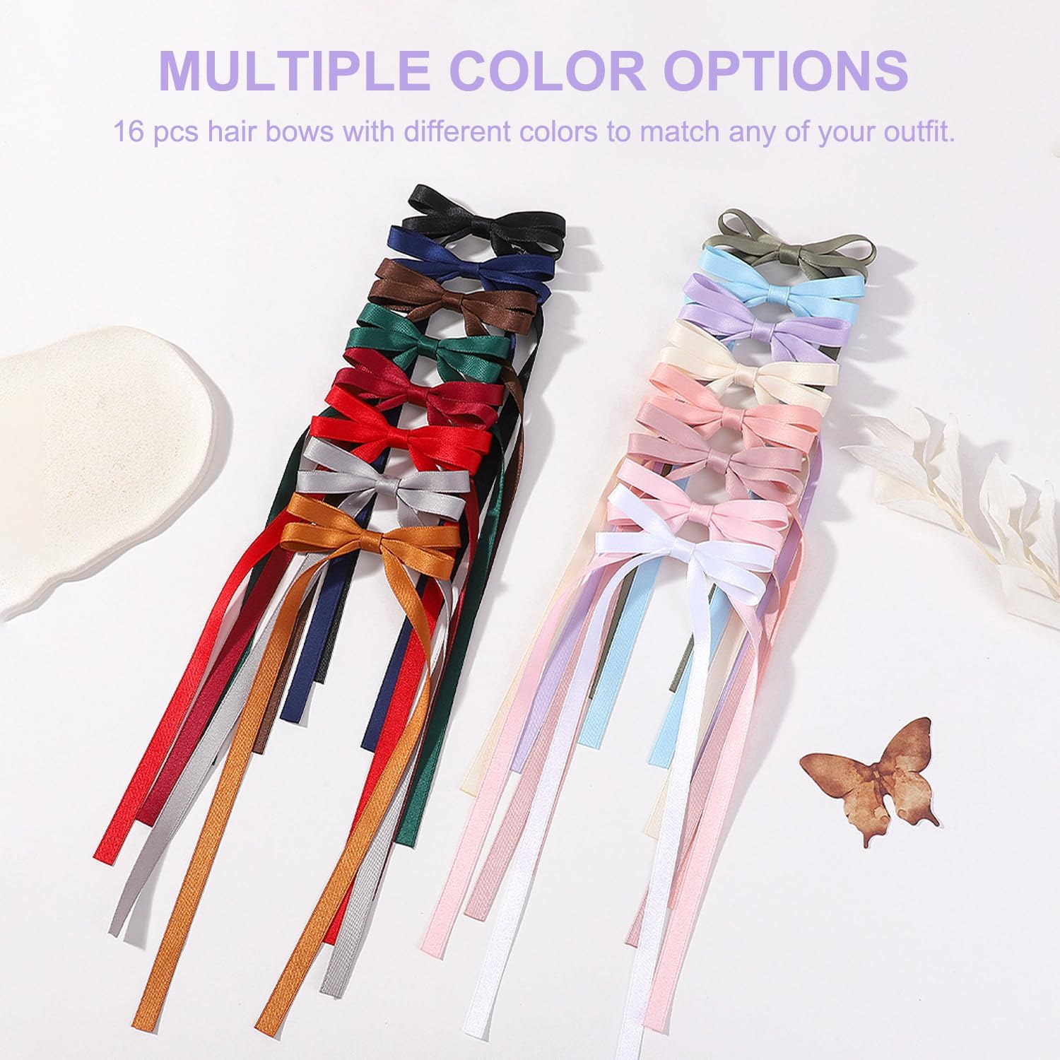 16 PCS Silky Satin Hair Bows with Tassel, Hair Ribbon Hair Bows with Long Tail Hair Bow Clips Hair Barrettes for Girls Women Tassel Ribbon Bowknot Hair Clips for Ponytail Holder Bow Barrettes Claw image number 3
