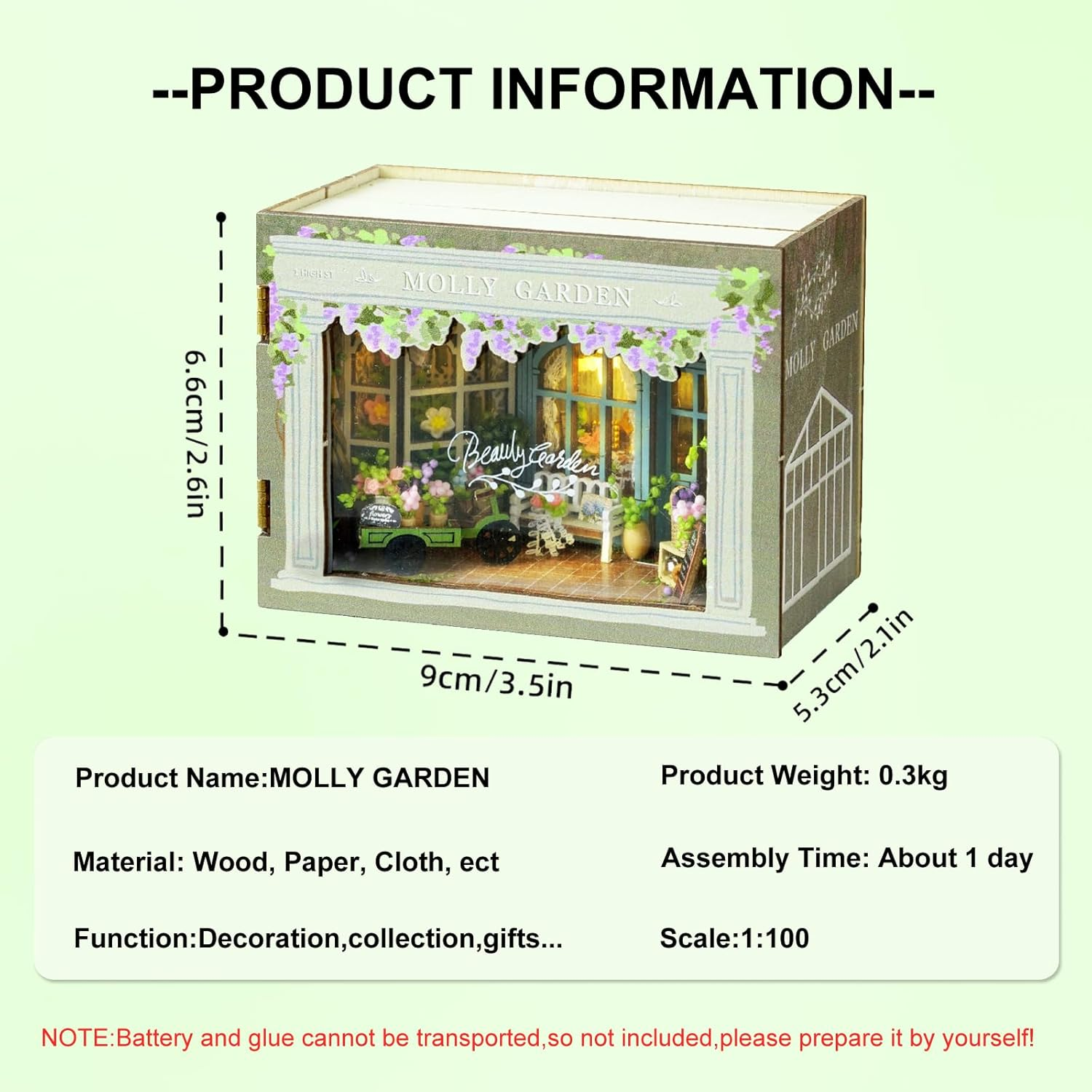 CUTEROOM DIY Doll Room Miniature Furniture House Kit with LED Light and Accessories-Light Refreshment Restaurant (MINI112) - Mini112 image number 5