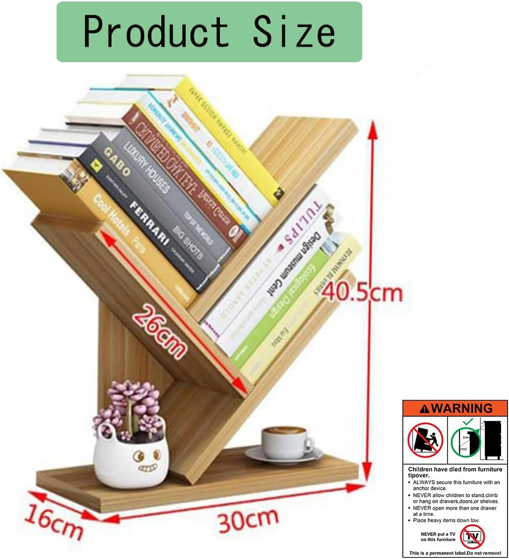 2 Tier Tree Bookshelf, 3 Shelf Bookcase, Free Standing Tree Bookcase, Display Floor Standing Shelf for Books, Book Organizer Shelves for Home Office, Living Room, Bedroom image number 1