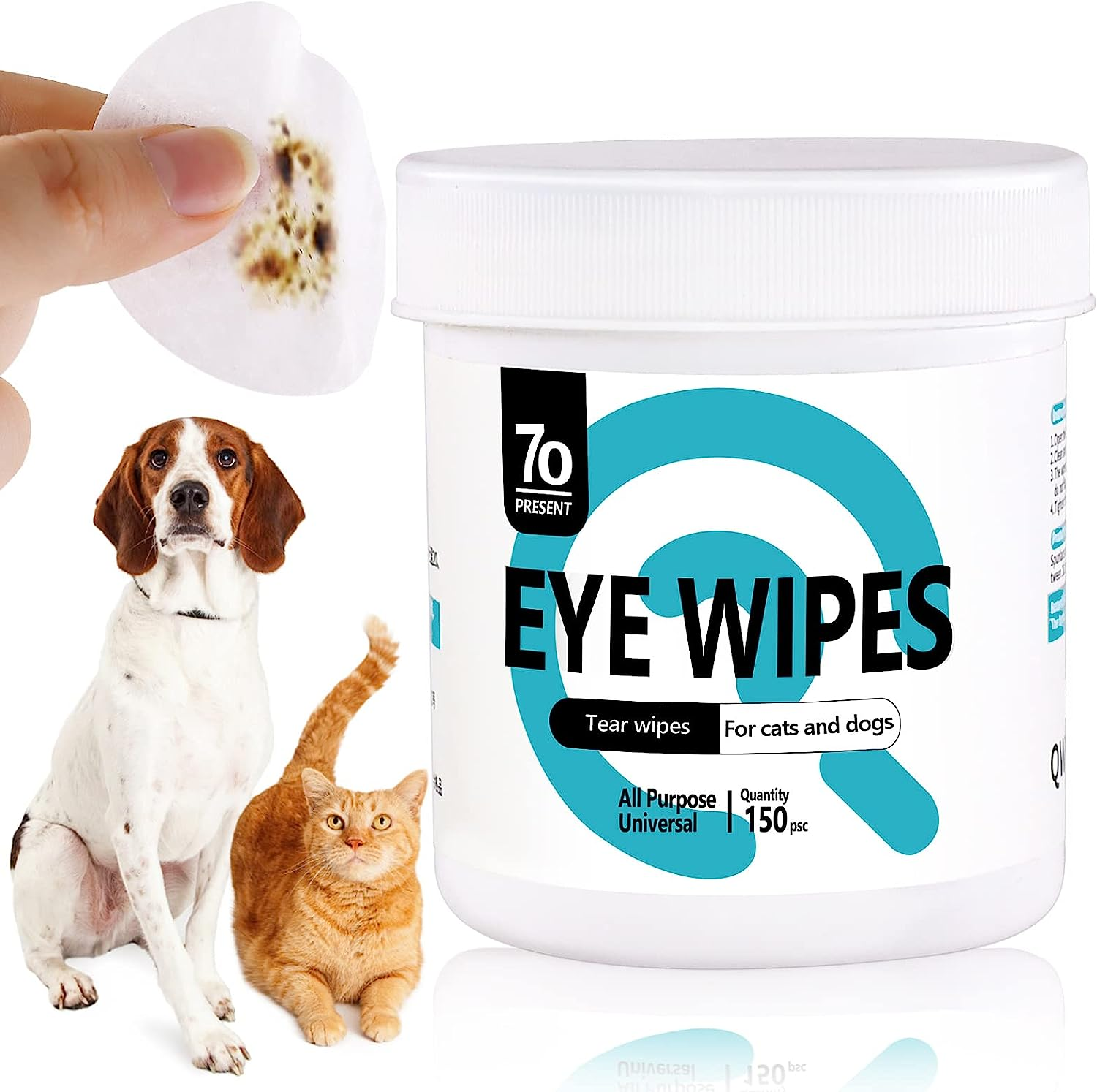 Pet Eyes Wipes, 150 Pcs Universal Cat & Dog Grooming Wipes, Natural and Safe for Removing Dirt Crust and Discharge, Hypoallergenic for Eye, Ear, Nose image number 1