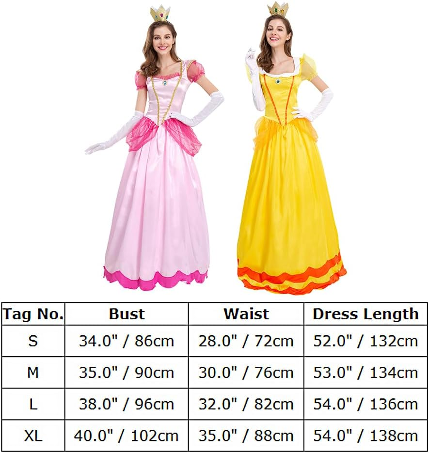 AFAVOM Princess Peach Costume with Crown and Gloves for Adult Women Halloween Birthday Party Dress up Fancy Cosplay Outfit image number 4