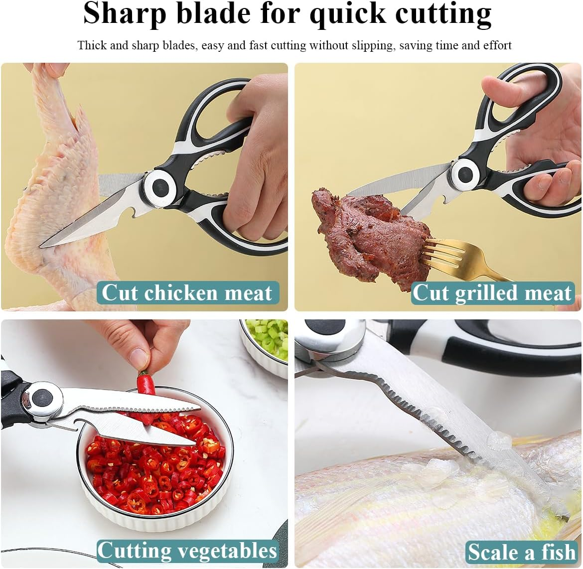 Berglander Kitchen Shears, Premium Heavy Duty Sharp Kitchen Scissors All Purpose for Chicken/Steak/Fish/Meat/Vegetables/Herbs/Bbq image number 5