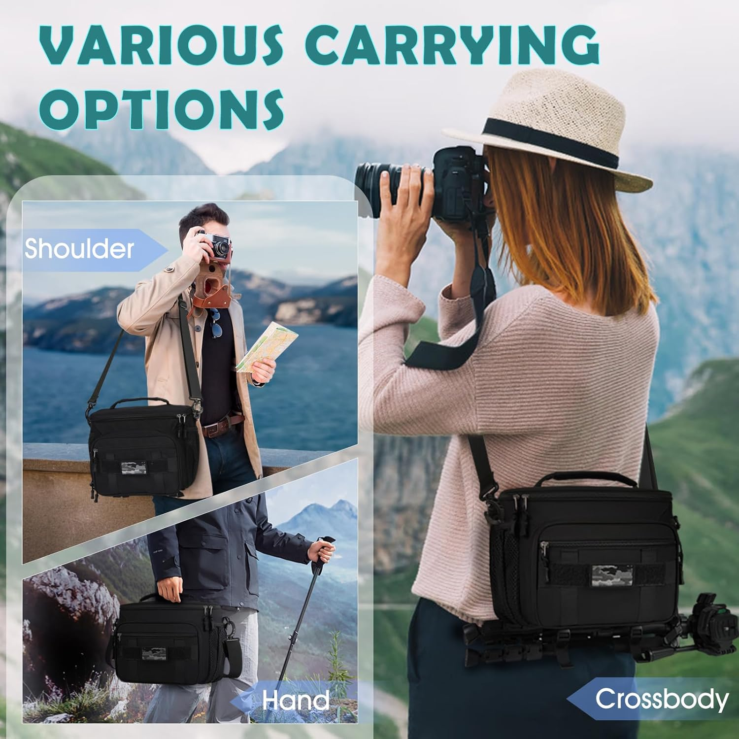 Camera Bag SLR/DSLR Camera Case Professional Shoulder Camera Bags for Canon Sony Nikon Mirrorless Cameras and Lenses Crossbody Camera Bag, Black, M, Professional image number 3