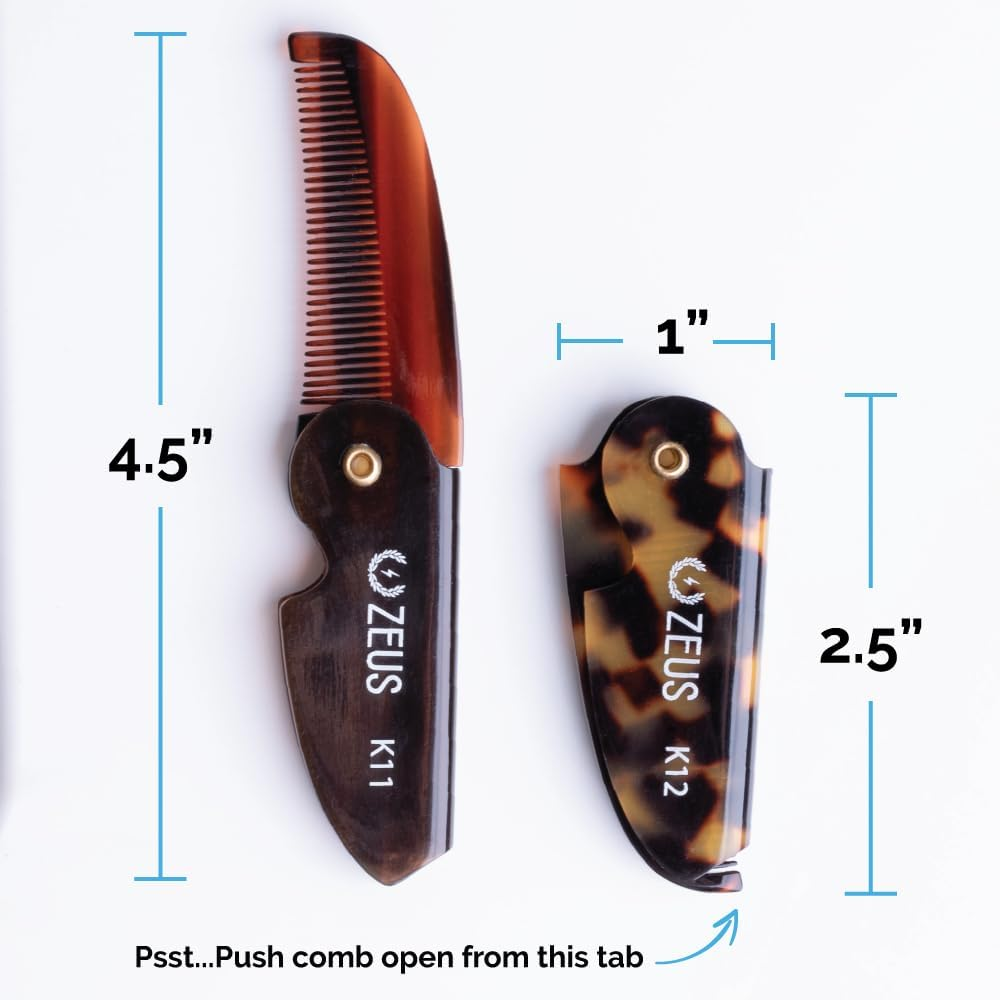 ZEUS Folding Mustache Comb, Handmade Saw-Cut Best Moustache Pocket Comb - (3 Pack - Tortoiseshell) - K12 image number 2