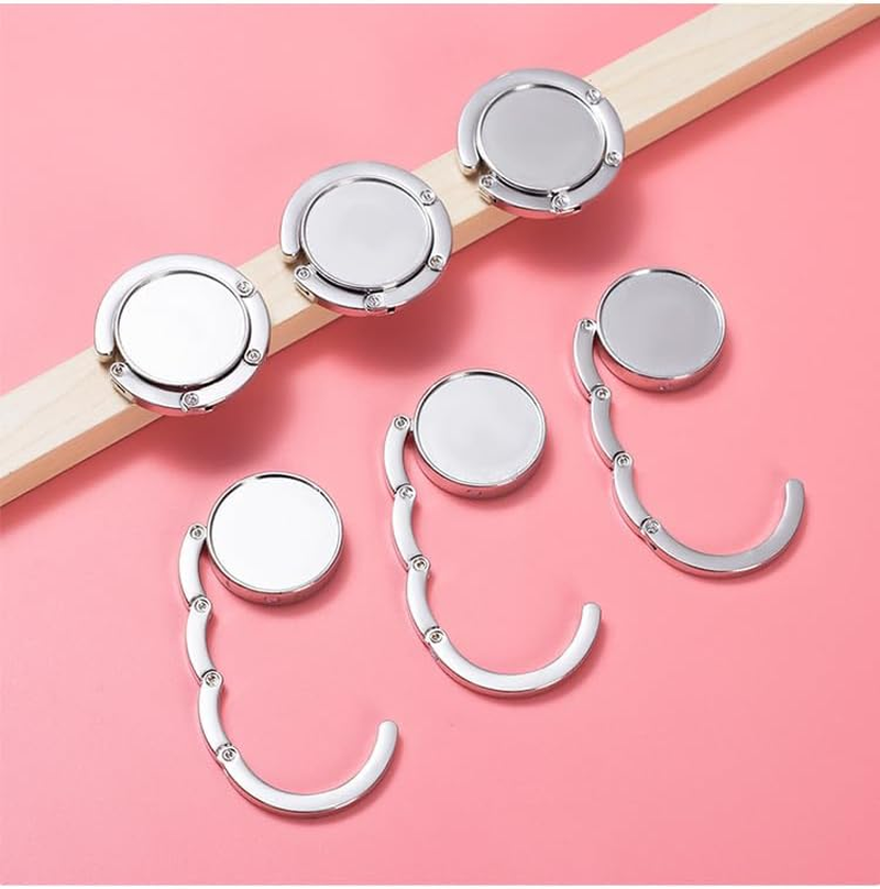 3 PCS Foldable Purse Hook Floding Handbag Hanger Premium Women'S Rhinestone Bag round Holder for Table Desk (Silvery)