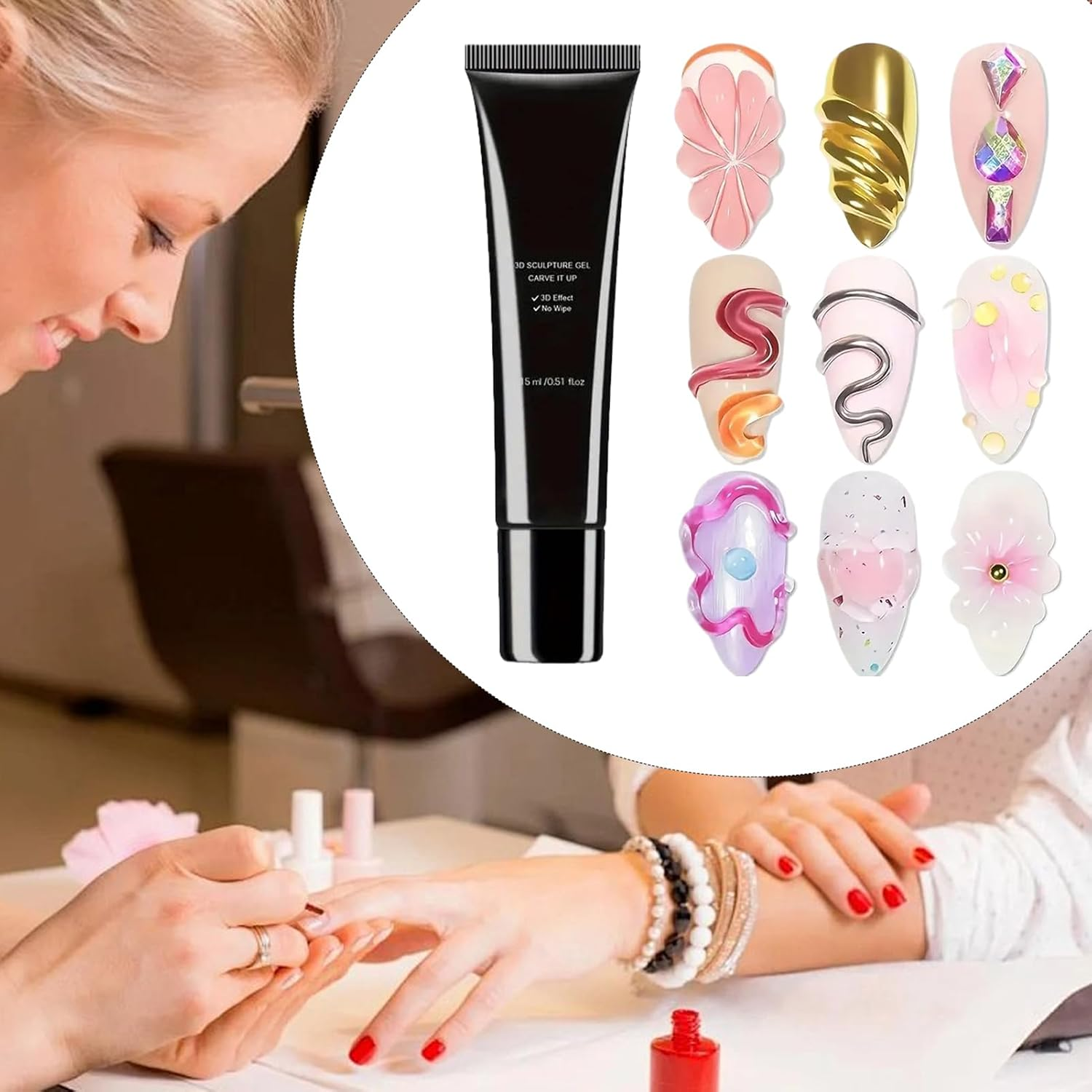 Sculpting Gel for Nail, 15Ml Super Strong Gel Nail Glue for Decorations, UV Light Cured Manicure Tools for Home Salon Travel Party Chrome Powder Rhinestone Birthday Bridal image number 1