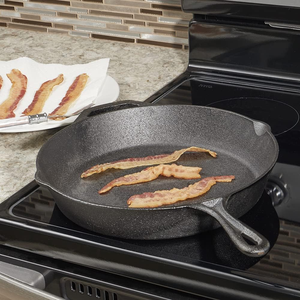 Home Basics Cast Iron Pre-Seasoned Cookware | 8", 10.5", 12" round with Pour Spout | 10" Square | 19" Griddle (12" Round) image number 5