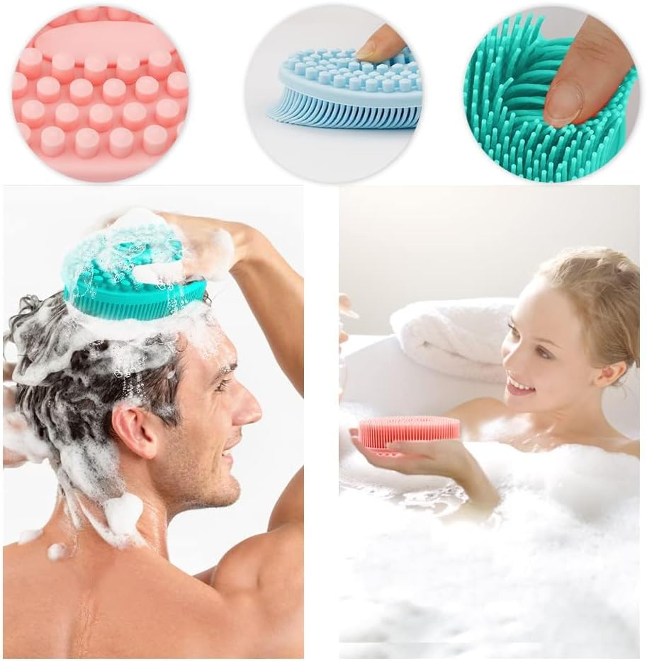 Silicone Scrub, 3PCS Body Scrub, Silicone Shower Body Brush, Bath & Shower Brush, Soft Silicone Loofah Exfoliator (Pink + Green + Blue) image number 3