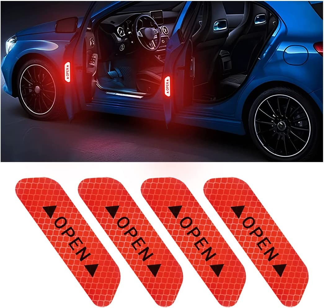4PCS Reflective Open Warning Stickers for Car Door, Night Visibility Auto Safety Prompt Decals, 3.6 Inch Anti-Collision Protective Strip Tape, Car Accessories Universal for Truck, SUV, Van (Yellow)