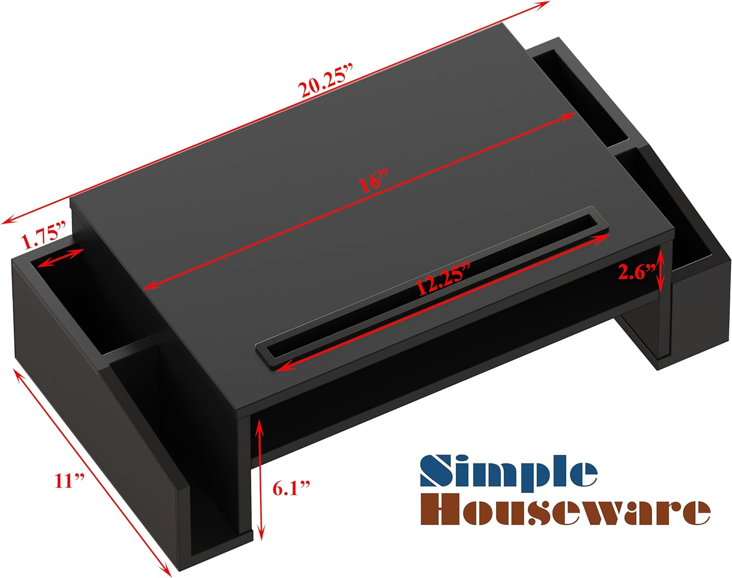 Simplehouseware Monitor Stand Riser with Drawer and 2 Side Desk Organiser, Black image number 3