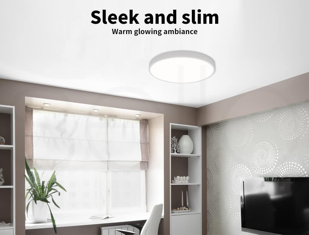 EMITTO Ceiling Light LED Pedant Lights Fixture Ultra-Thin 5CM 3-Colour for Bedroom Living Room Kitchen Lighting Modern Lamp Flush Surface Mount 60W White Shade image number 2