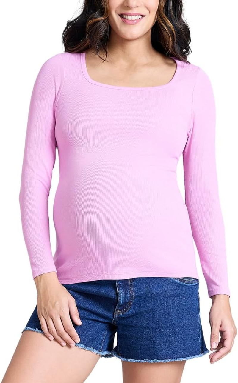 Motherhood Maternity Women'S Long Sleeve Square Neck Ribbed Pregnancy T-Shirt