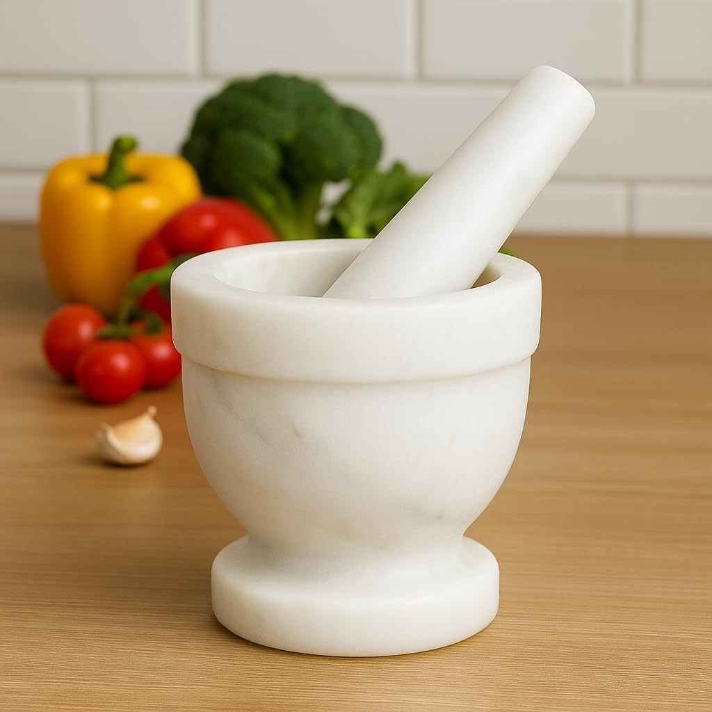 Handcrafted Mortar and Pestle &ndash; Solid Stone Grinder for Spices and Herbs &ndash; Artisan Carved from Yushan Marble, Elegant and Durable for Everyday Cooking image number 4