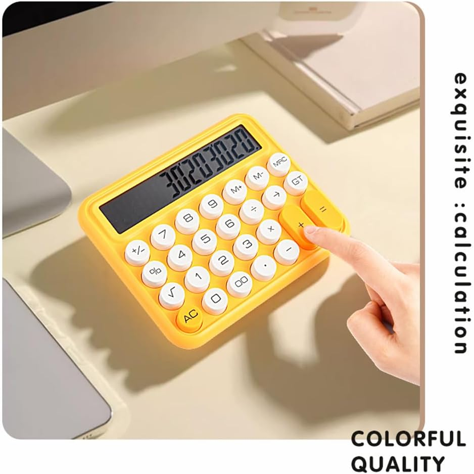 Oimzzr Cute Calculator 12 Digit Large Display Mechanical round Button Gradient Candy D Battery Power Operate Calculator Suitable for Office School Home for Students Accountant Yellow image number 5