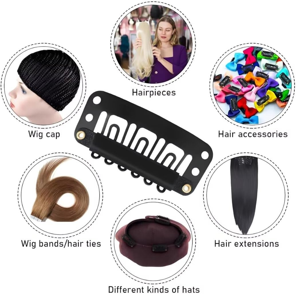 30PCS Hair Extension Clips,Chunni Clips,Metal Snap Clips for Hair Extensions and Wefts, Wig Clips Snap Clips U-Shape with Soft Rubber, Wig Clips to Secure Wig(Black) image number 4