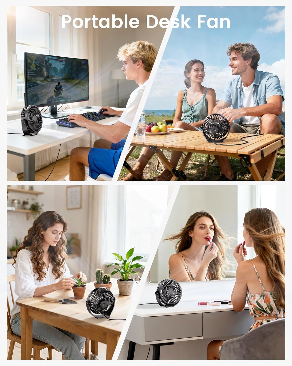 Tripole Desk Fan USB Powered Portable Fans 5 Inch Mini Quiet Fan with 3 Speeds, 360&deg;Rotation Head Small Cooling Fan for Desktop Office Home Travel, Black image number 1