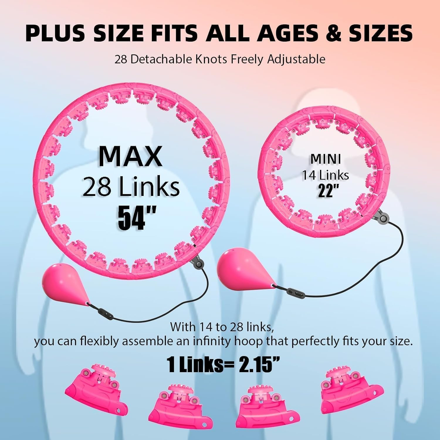 Weighted Hula Infinity Fitness Hoop for Adult Weight Loss, 2 in 1 Smart Fitness Workout Hula Circle Hoops with 28 Detachable Knots, Exercise Fit Hoop, Suitable for Women and Beginners