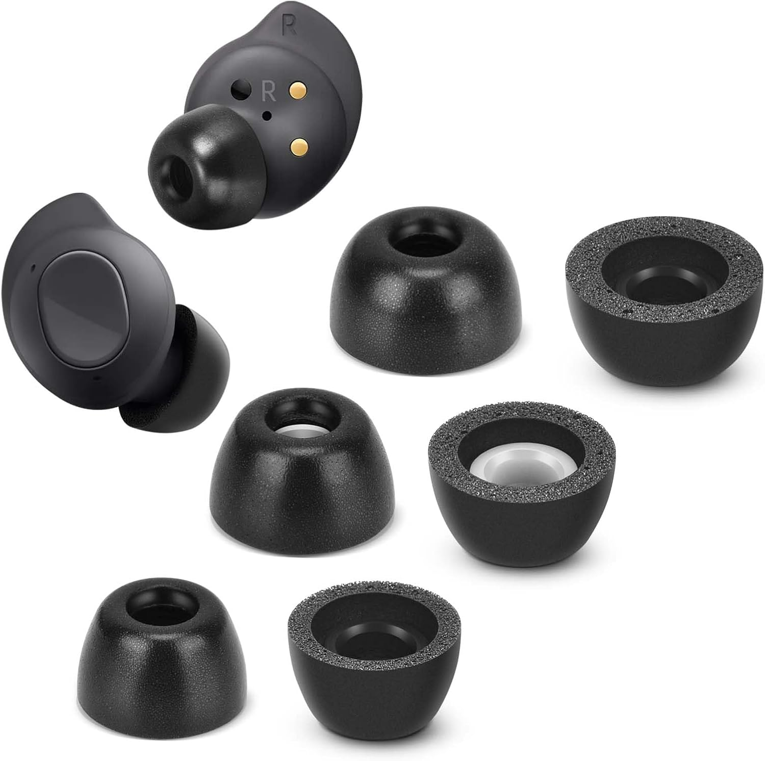 Memory Foam Tips for Samsung Galaxy Buds FE, No Silicone Eartips Pain, Anti-Slip Replacement Ear Tips, Fit in the Charging Case, Reducing Noise Earbuds, 3 Pairs (Assorted Sizes S/M/L, Black) image number 4