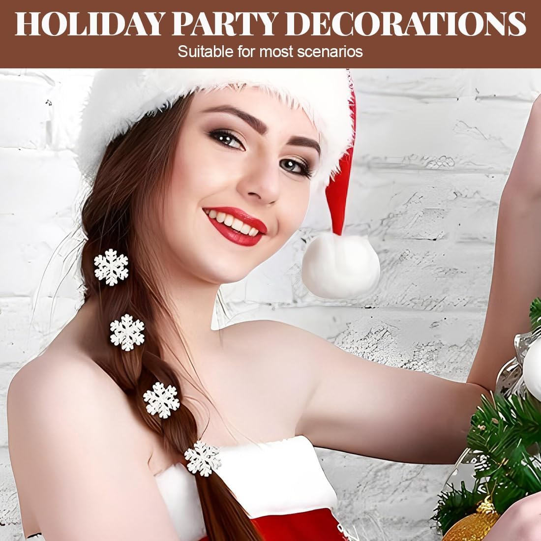 QOWIJEX Pack of 2 Snowflake Hair Clips, Shiny Rhinestone Alloy Snowflake Hair Clips, Snowflakes Crystal Hair Pins, Headpiece for Women, Girls, Wedding, Christmas image number 2