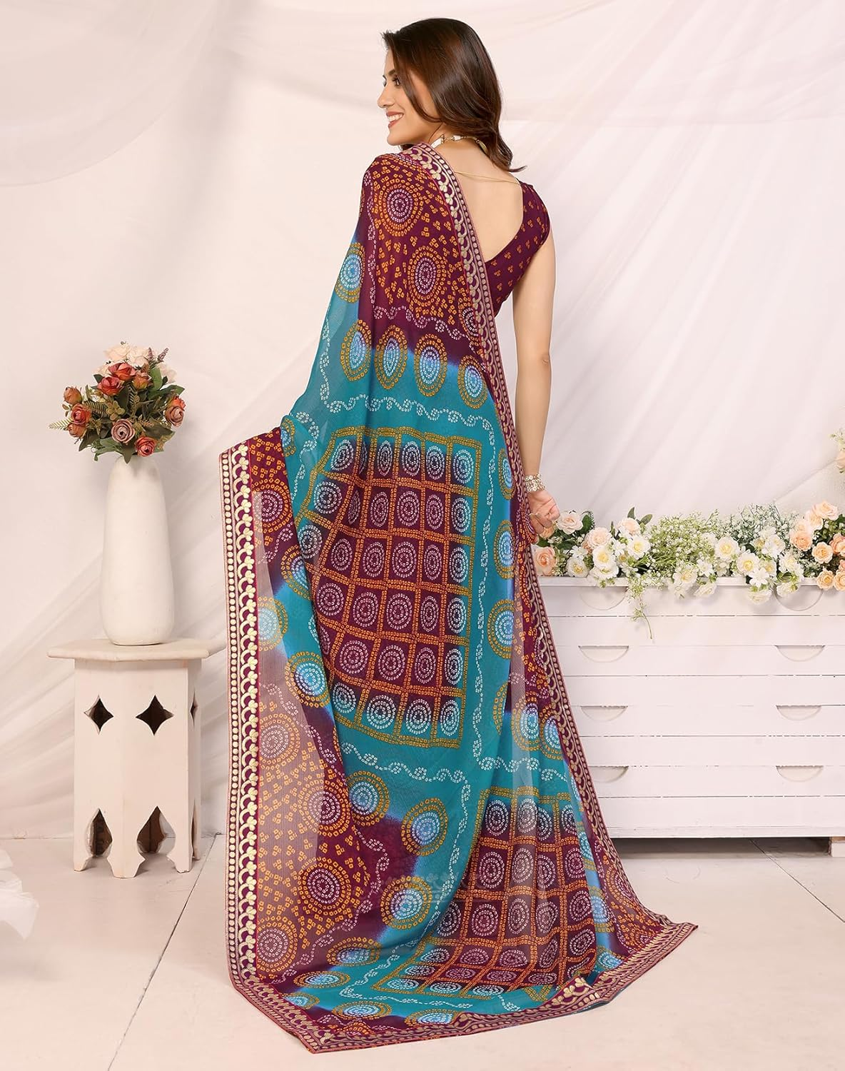 Yashika Women'S Woven Latest Georgette Saree with Lace and Blouse Material image number 2