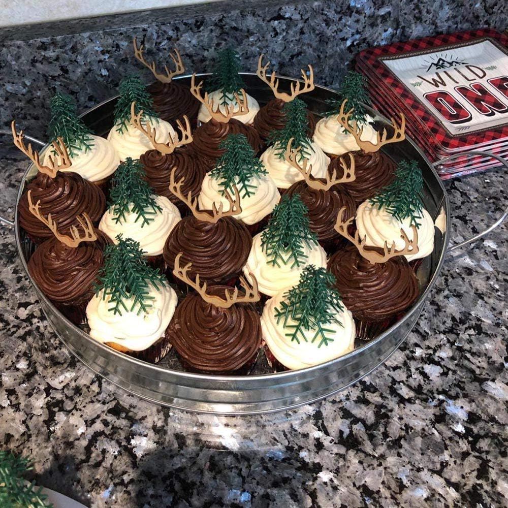 Deer Cupcake Toppers Wooden Woodland Antler Baby Shower Cake Picks Party Decorations Wedding Hunting Boho Rustic Country Birthday Party Supplies Set of 24 image number 4