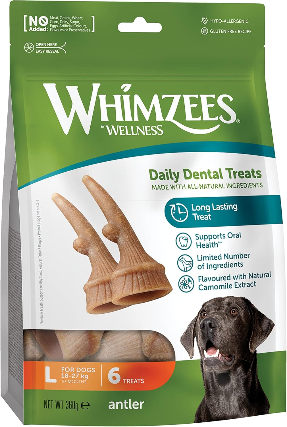 WHIMZEES Antler Dental Dog Treats, Value Bag, Medium (12-18 Kg Dogs), Natural Daily Dental Chews (Pack of 12) image number 2