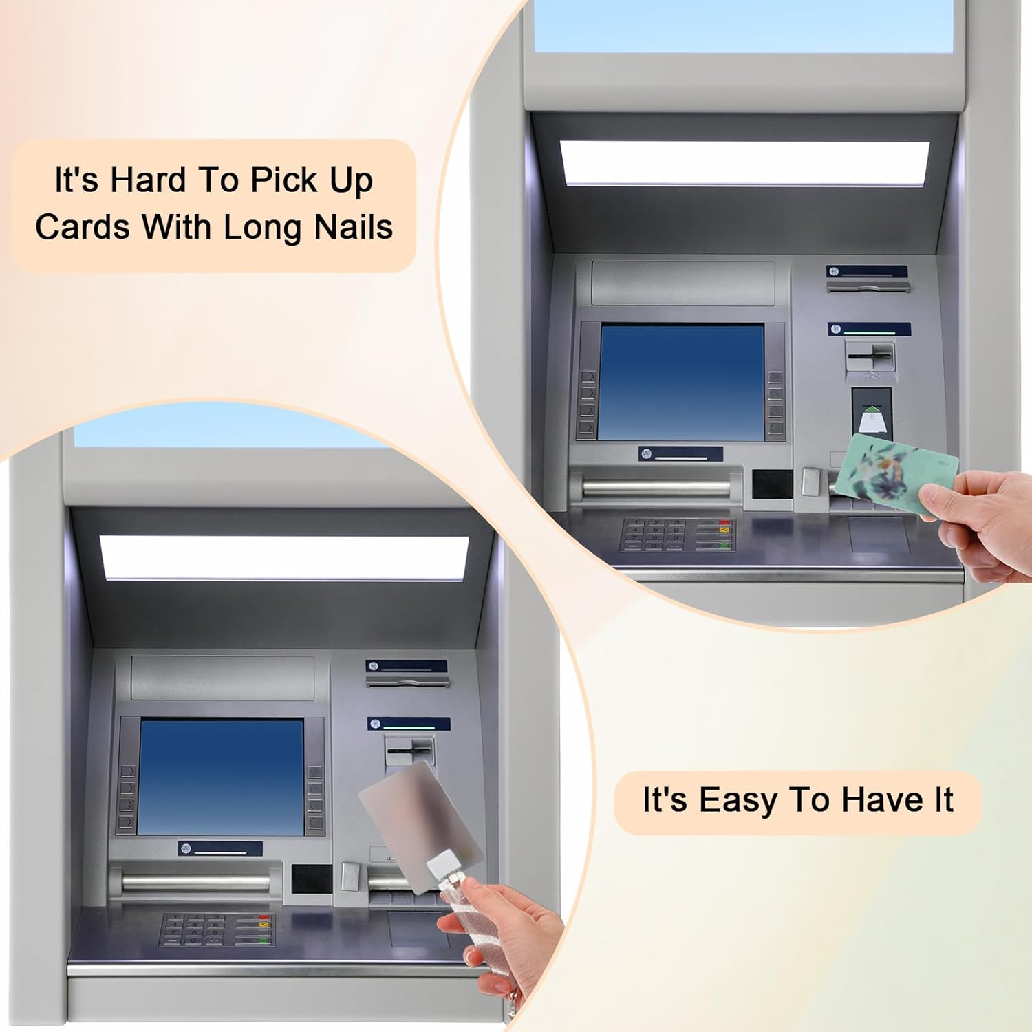 Guduling 3-Pack Card Grabbers for Long Nails,Silver Card Grabber,Cards Clip for Long Nails,For Easy Access, Ideal for Manicures, Arthritis or Limited Finger Mobility