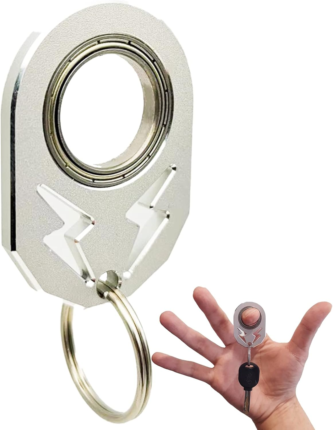 YIPUKIYI Keychain Spinner Fidget Ring Metal Key Chain Spinner Fidget Ring Type Toy for Man Women and Kids (Silver) - New Black image number 5