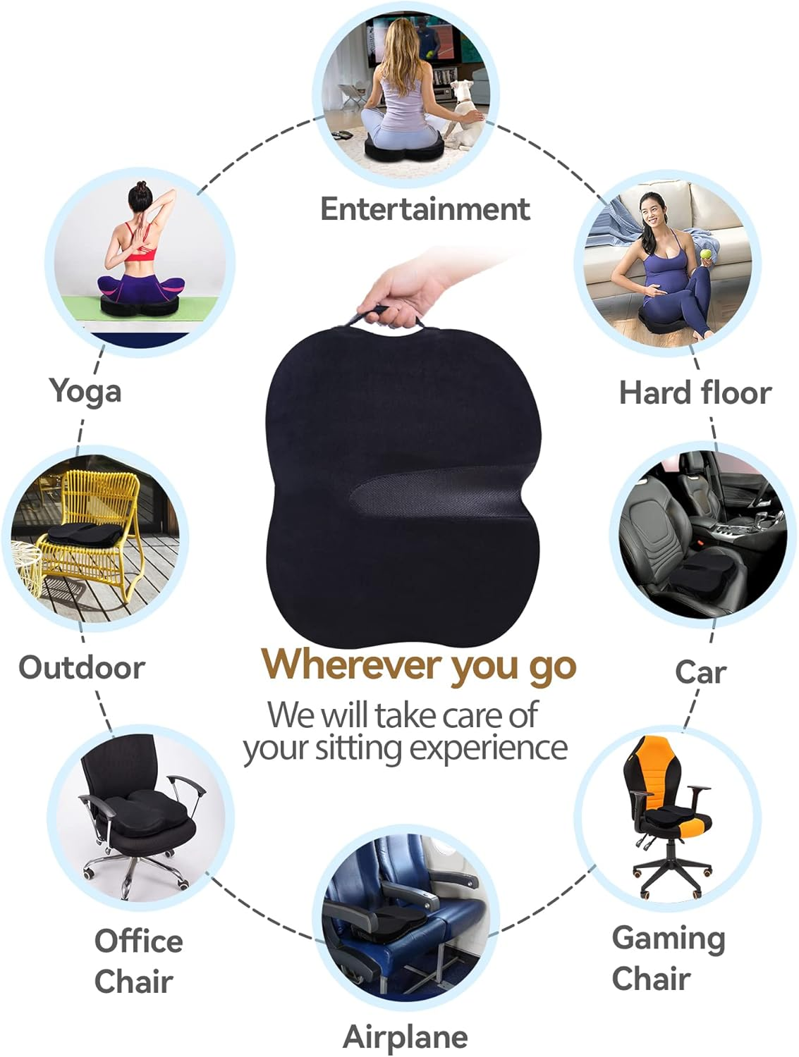 TRAVEL EASE Memory Foam Seat Cushion, Butterfly-Shape Seat Cushion for Long Hours Sitting Comfort, Butt Support Pillow for Office Chair, Car Seat, Dining Chair (Carbon Black) image number 4