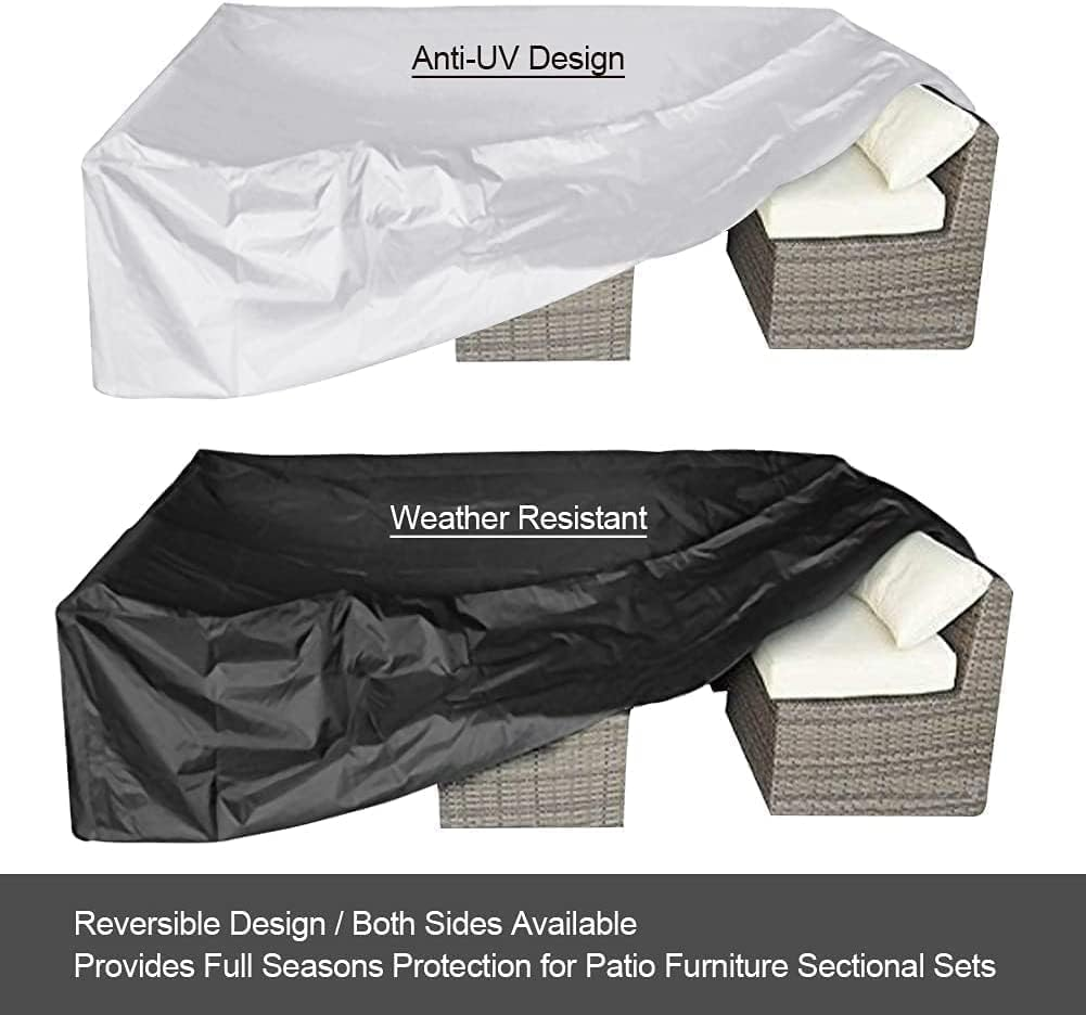 Patio Furniture Cover, 420D Garden Furniture Set Cover Waterproof, Outdoor Table and Chair Set Covers, Heavy Duty Oxford Fabric Furniture Covers Dust Proof Anti-Uv (Black, 250X200X80Cm) image number 3