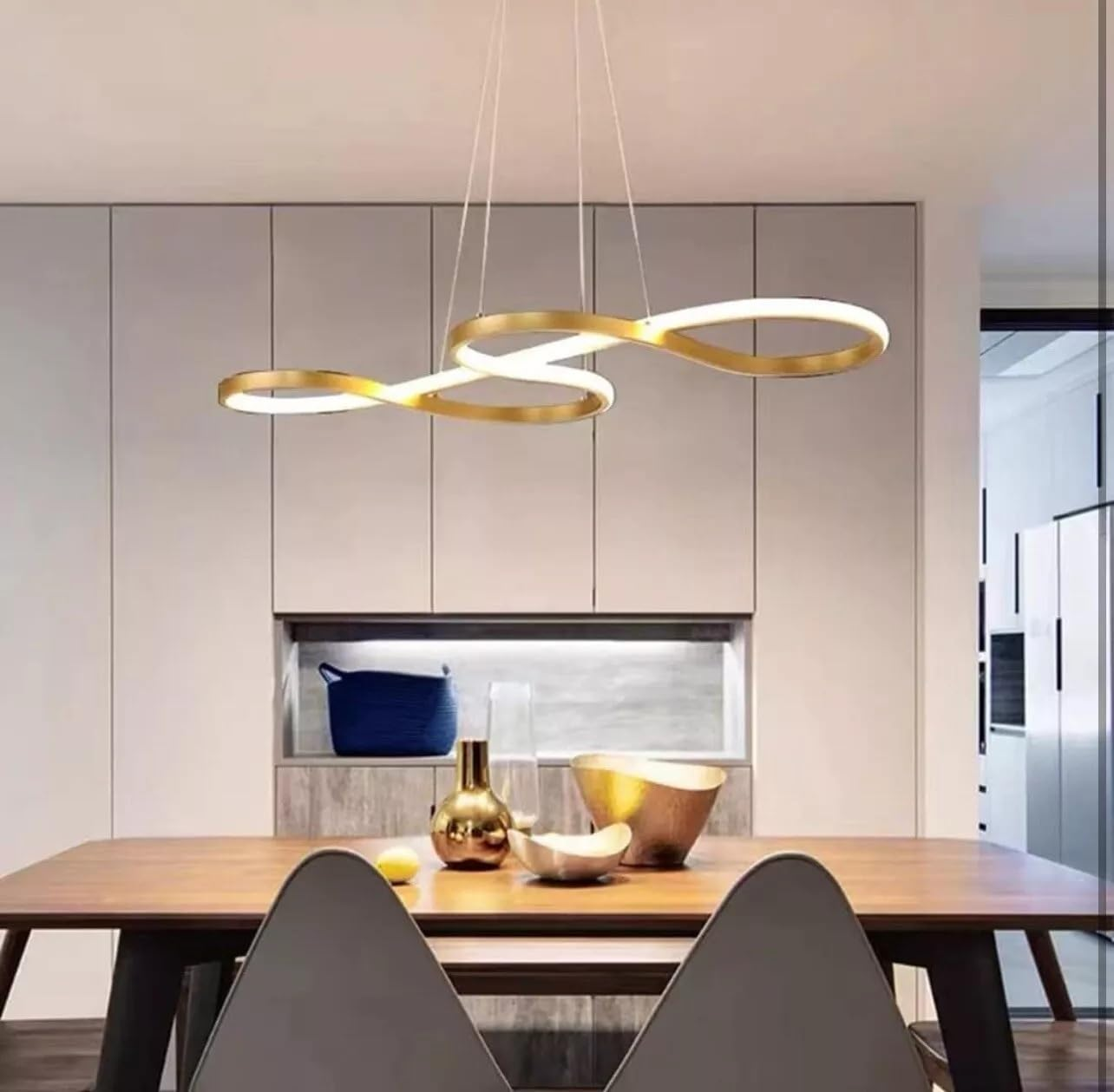 BAMDECOR Infinity LED Chandelier, 75-95Cm Gold, 3-Colour Dimmable with Remote, Modern Pendant Light for Dining Room (95Cm) image number 3