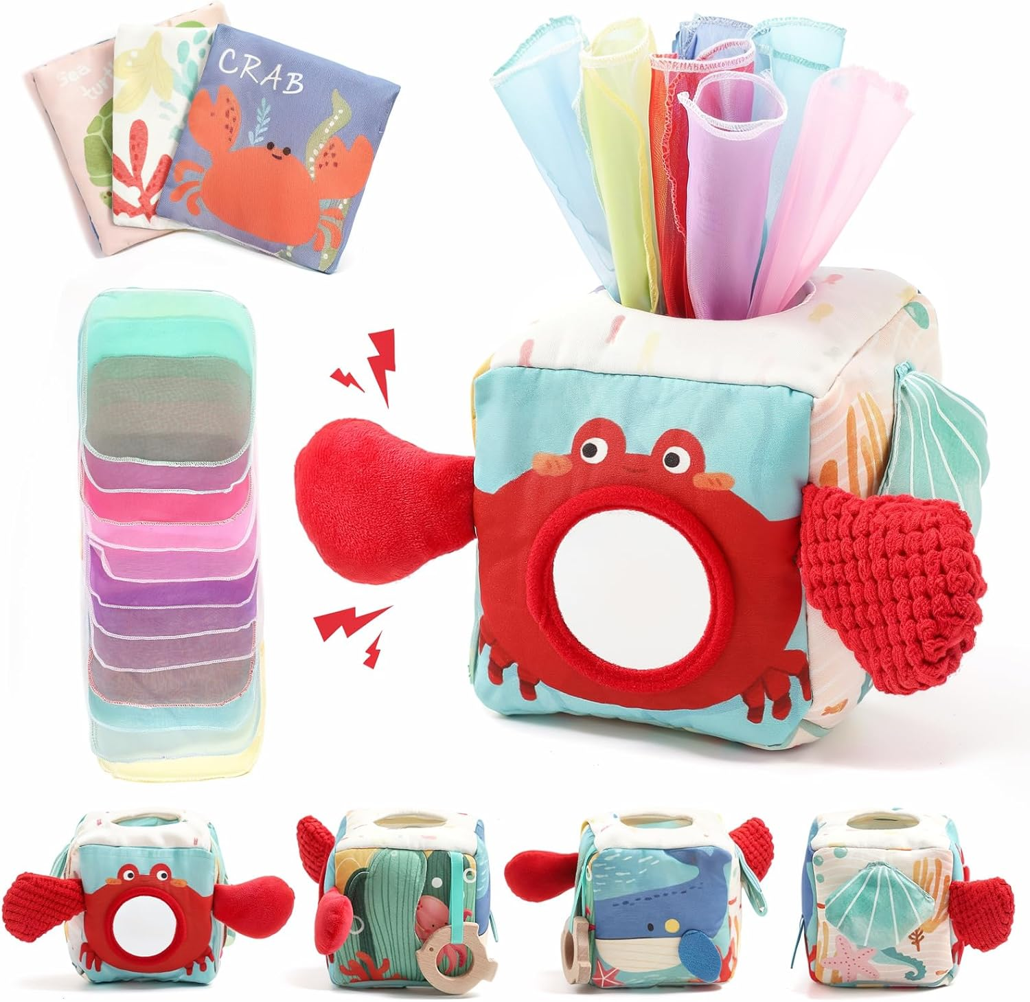 Promise Babe Baby Tissue Box Toy for Toddler 6-12 Months - Montessori Toys Baby Tissue Box Sensory Toys to 1 Year Old - Kids Boy Girl Gifts for Babies 6 12 18 Months Old (Ocean) image number 4